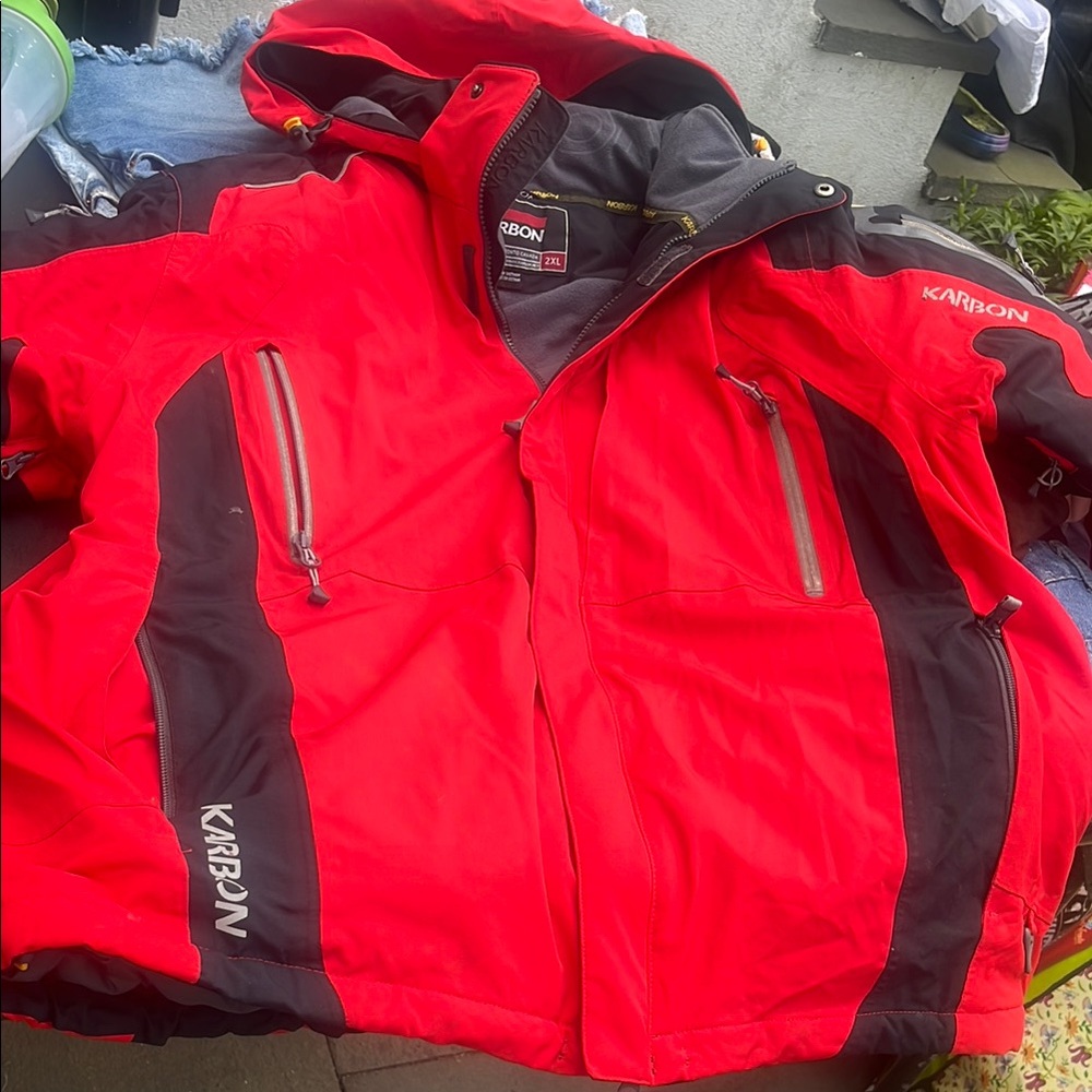 Red and Black Ski Jacket with Weather-Resistant Design